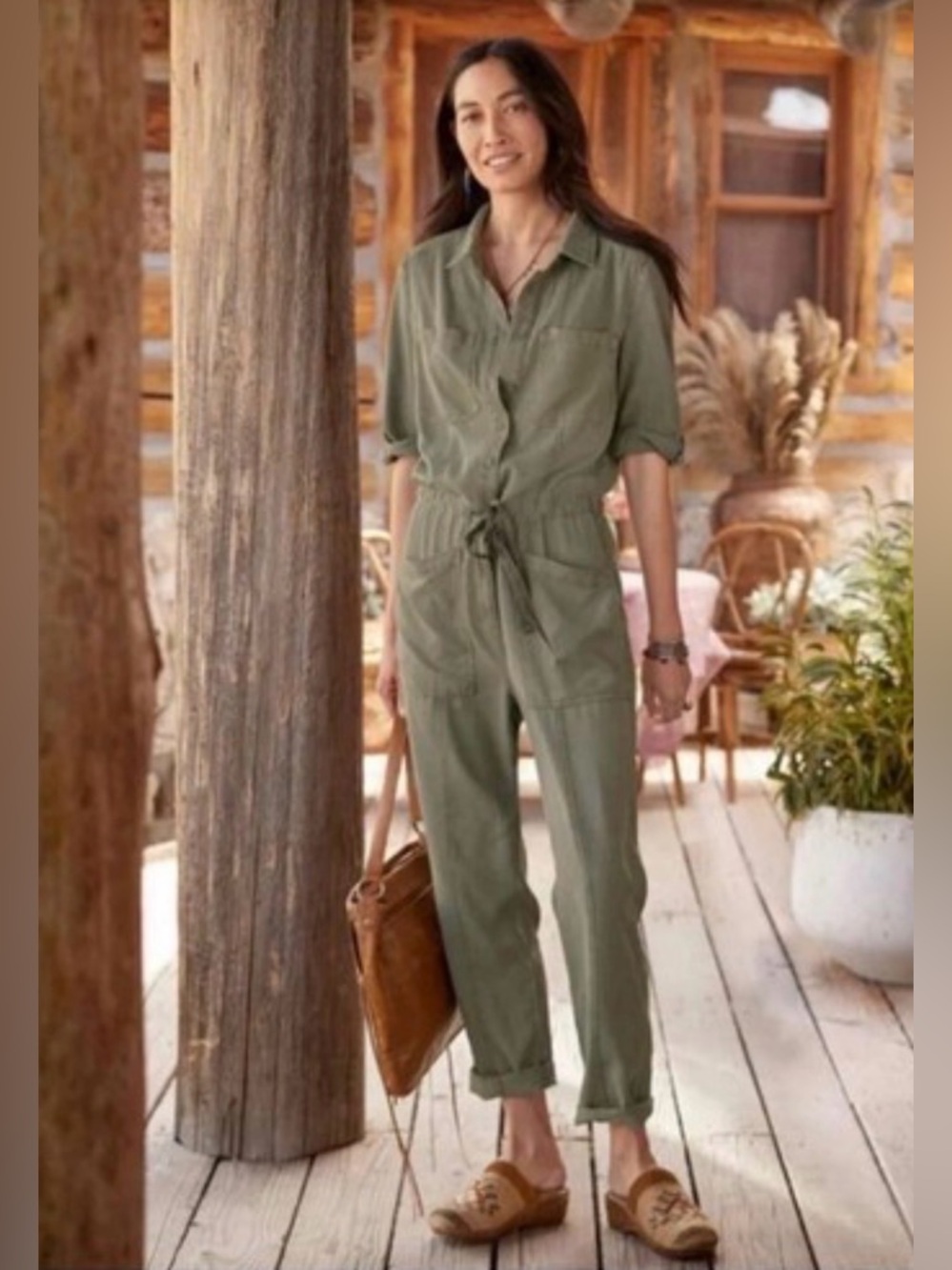 Sundance Wayside Tencel Utility Jumpsuit Green Small - Picture 3 of 14